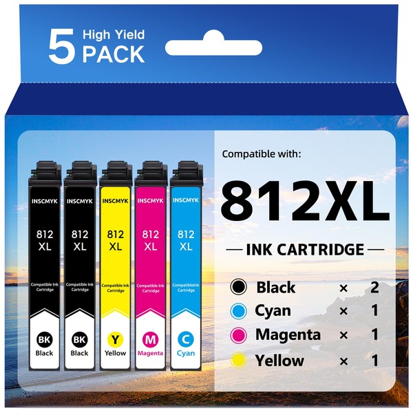 INSCMYK 812XL Ink Cartridges Remanufactured for 812XL Ink Cartridges Combo