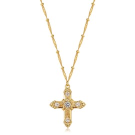 LOYATA 14K Gold Plated Cross Necklace for Women Dainty Cubic Zirconia Cross Pendant Necklace Simple Tiny Necklace Jewelry Gift
