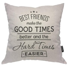 Moslion Quote Pillows Best Friends Make The Good Times Better and The Hard Times Easier Word Throw Pillow Cover Decorative Pillow Case Square Cushion Accent Cotton Linen Home 18x18 Inch