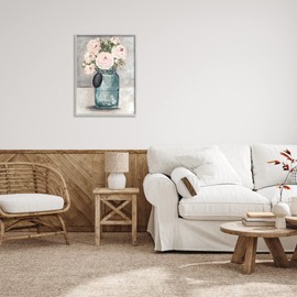 Stupell Industries Round Pink Blossoms Rustic Country Jar Vase Framed Wall Art, Design By Julie Norkus