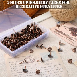 Shimeyao 200 Pcs Upholstery Tacks for Decorative Furniture Upholstery Nails 7/16 Inch Vintage Head Diameter Brass Daisy Thumb Tack Push Pin Furniture DIY (Red Bronze)