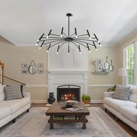 EGM LED Modern Chandelier with G9 Bulbs, 15-Light Black Sputnik Mid Century Chandelier 53 Inch, Lampshade Hanging Pendant Light Dimmable for Dining Room