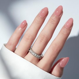 modelones Kit de uñas postizas ovaladas semitransparentes en rosa suave, cortas y a presión, con pegamento, adhesivos, lima, almohadilla de preparació