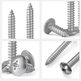 Leliafleury 100Pcs Self Tapping Screws M5 x 12mm Stainless Steel Round Head Wood Screws for Plastic Wood Drywall Furniture
