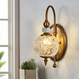 Piepooye Vintage Gold Wall Sconce with Glass Globe Shade Mid Century Brushed Brass G9 Bulb Vanity Light Indoor Wall Light for Bathroom Farmhouse Bedroom Living Room Hallway