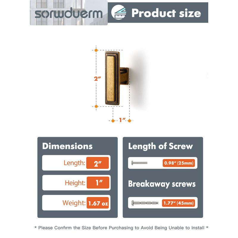 SORWDUREM 5 Pack Antique Brass Cabinet Knobs 2 inch(50mm) Length