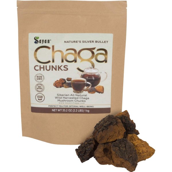 Sayan Siberian Pure Raw Chaga Mushroom Chunks with Black Top Crust 2.2 Lb / 1 kg – Premium Wild Forest Harvested Super Antioxidant Tea, Supports Immune System, Heart & Liver Health