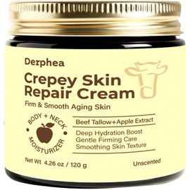 Crepey Skin Repair Treatment: Crepey Skin Repair Cream for Aging Skin with Pure Beef Tallow, Soluble Collagen & Apple Fruit - Advanced Crepe Fix Cream for Neck, Arms, Chest, Body - Unscented