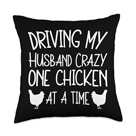 Crazy Chicken Lady Driving My Husband Crazy One Chicken at A Time Throw Pillow, 18x18, Multicolor
