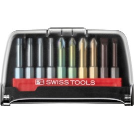 PB Swiss Tools BitCase with 10 Long Cross Slot Pozidriv Torx Bits | PB E6.702 BC | 100% Swiss Made | Bit Set with Strap Clip for Standard Applications in Industry and Crafts