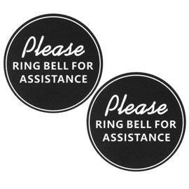 PATIKIL Please Ring Bell For Assistance Sign, 2Pcs 4"ODx0.1"T Self-Adhesive Warning Sign for Business Home Door Wall Window Office Entrance, Black Board White Text