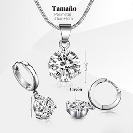 NADINE456 Collar de las Señoras, Collar Colgante Solitario y Aretes para Mujeres, Collares de Plata Esterlina con Aretes para Mujeres, Regalos Brillantes de Aniversario para Mujeres, Regalo de Cumpleaños y Regalo del día de la Madre, Plata