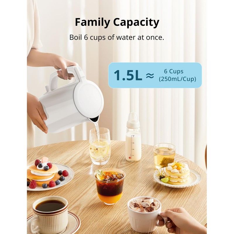 COMFEE' Electric Kettle and Tea Kettle, 1.5L Double Wall, Stainless