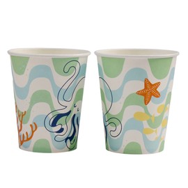 Octopus Ocean Sea Beach Themed Party Cups (Set of 8) | Octopus Paper Cups | Mermaid Party Cups | Under the Sea Paper Cups | Pastel Light Blue Mint Party Cups | Aqua Party Cups |Sea Animals Party Cups