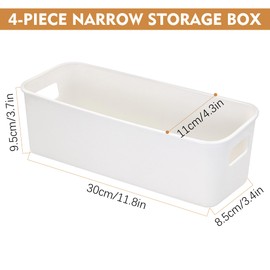 LYLIDIA Pack of 4 Storage Box Organiser Box Container 30 x 11 x 9.5 cm White Tight Storage Bathroom Boxes Plastic Baskets Small Organiser Boxes for Kitchen Bathroom Shelf Plastic Box