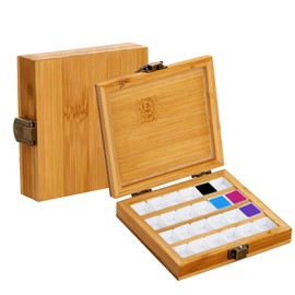 Holzsammlung Portable Bamboo Empty Mini Travel, 24 Grids Watercolour Paints Storage Holder Palette Box, Acrylic Painting Colour Protection with 24 Grids, 11.5 x 10.5 cm