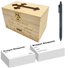 QVJIOA Prayer Box with 100 Pcs Prayer Cards Wooden Prayer Request Card Box with 1 Prayer Pen, The Prayer Box for Your Daily Prayers