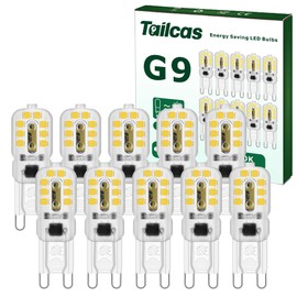 Tailcas Tailcas G9 LED Lampen Kaltweiss 6000K, 3W Kaltwei? Glhbirne G9, Entspricht 30W Halogenlampe, 300Lumen Kein Flimmern Leuchtmittel (16.5 x 48.5 mm), Nicht Dimmbar, AC 220-240V, 10 Stck Mini Birnen
