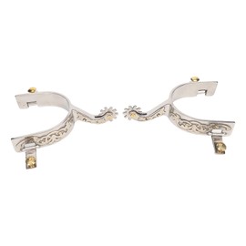 Fockety 1 par de Espuelas de Caballo, Espuelas de Vaqueros Occidentales Grabadas a Mano de Acero Inoxidable con Engranaje Giratorio, Decoración Profesional de Espuelas para Botas de