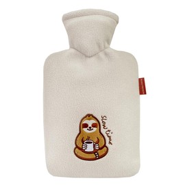 Hugo Frosch Classic Hot Water Bottle 1.8 L - Made in Germany - with Soft Fleece Cover Sloth "slowtime" Grey Brown - Large, Leak-Proof Bed Bottle - with Washable Cover
