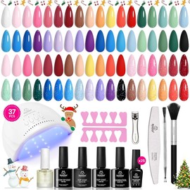 Beetles Gel Nail Polish Kit with U V Light Gel Polish Set with Nail Stamp Nail Tips Base Top Coat All Season Gel Polish Starter Kit Manicure Tools Easter's Gift for Women Girls:_37Pcs 25 Colors Energetic Move
