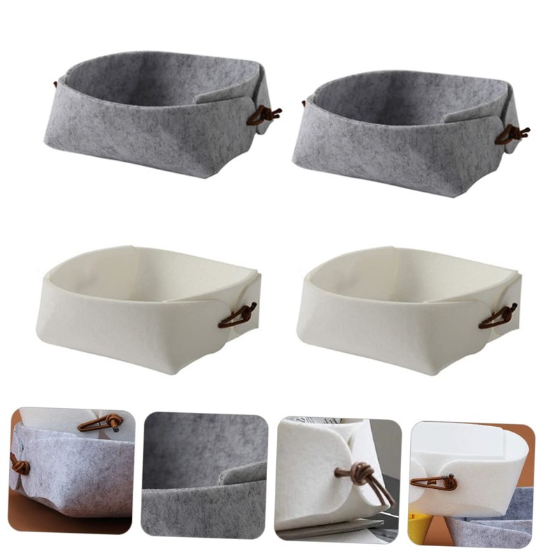 Housoutil 4pcs Felt Cosmetic Box Stackable Storage Boxes Compartment Storage