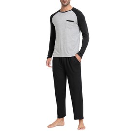 MoFiz Men's Pajama Set Long Sleeve Crew Neck Shirts Bottom Pants Modal Soft & Comfortable Sleeping Well Made Light Weight Jammies Suit (B-Black,M)