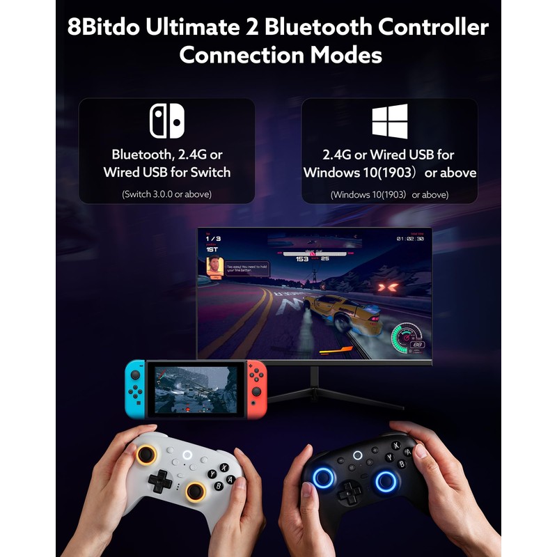 8Bitdo Ultimate 2 Bluetooth Controller (TMR Joystick Update), RGB Fire