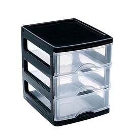 3 Drawers Plastic Desktop Storage Unit with Drawers, Stationary Arts Drawer Desktop Tabletop Organiser Storage Tower Unit for Office Bedroom Garage (17 x 13.5 x 17cm - Rattan Pink)