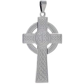 Sabrina Silver Stainless Steel Celtic High Cross Necklace, 2 inch Tall with 30 inch Chain