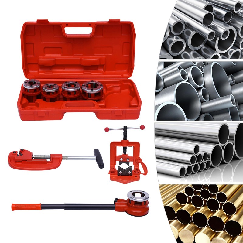 Ratchet Pipe Threader Kit, Ratcheting Pipe Threading Tool Set, Manual