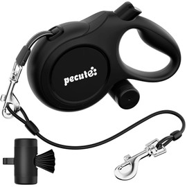 pecute Retractable Dog Leash with Anti-Bite Leash&Poo Bag Holder, 2025 New 8m Dog Lead with 360° Tangle-Free Extended, One-Handed Brake, Pause, Lock, Black