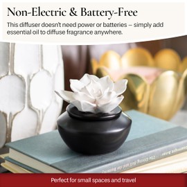 Airomé White Flower, Porcelain Passive Essential Oil Diffuser (with 15ml Peppermint Essential Oil) – Non-Electric, Battery-Free, Improves Sleep, and Relieves Stress