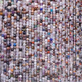 3mm 120pcs Natural Mixed Stone Beads, Songxi Small Faceted Round Loose Gemstone for Jewelry Making, DIY Art and Craft, Bracelet Necklace