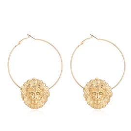 Women Statement Lion Head Hoop Earrings Gold-plated Hip Hop Cute Animal Earring Cocktail Costume Party Crystal Jewelry (Gold)