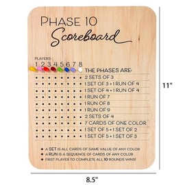 Phase 10 Scoreboard 2025 Edition Wooden Phase 10 Score Board with Round Tracker 8 Colored Pegs& Score Sheets Perfect for Family Adults Card Board Games Fun Phase 10 Accessories for Game Night (2PCS)