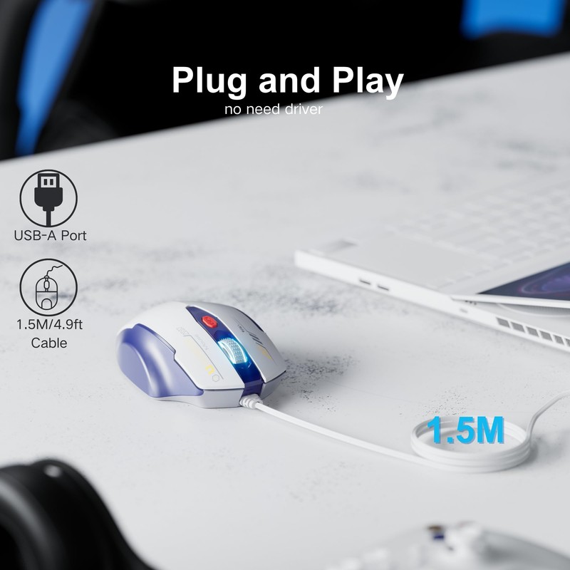 Uineer Wired Mouse, 4 Levels Adjustable DPI, 6 Programmable Buttons,
