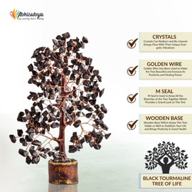 Black Tourmaline - Crystals Tree of Life - Money Tree - Chakra Stones - Spiritual Decor - Good Luck Gifts - Meditation Accessories - Crystal Gifts