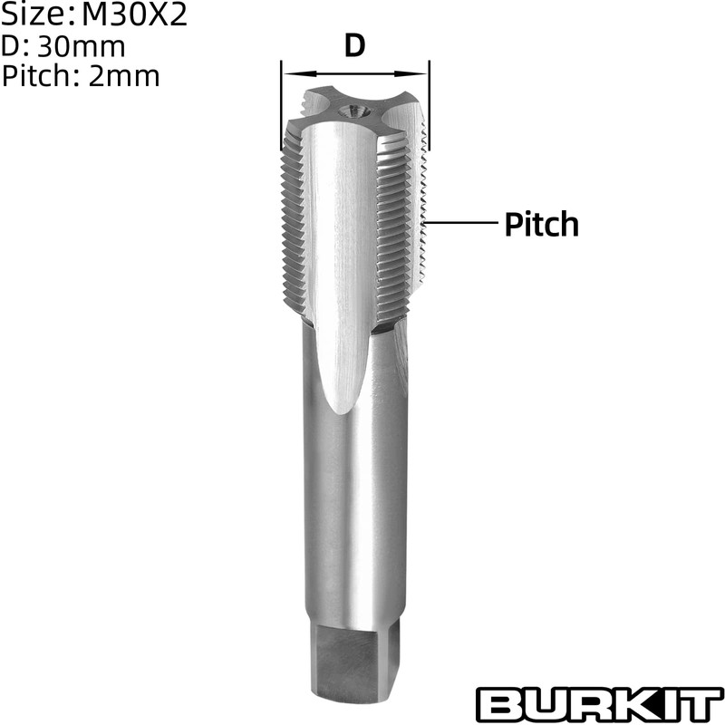Burkit M30 X 2 Thread Tap Right Hand, HSS M30