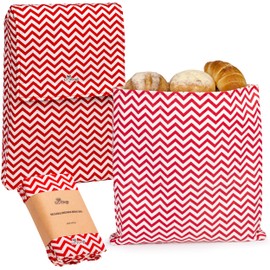 Li'l Things Eco-friendly Reusable Beeswax Bread bags | Set of 2 Sizes | 6 Different Themes | Perfect Bag for Home-Baked | Sourdough & Homemade bread storage | No Plastic | Red Zig Zag