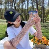Women's Lace Thin UV Protection Ice Silk Driving Arm Sleeves, Free Size [Lace]-Tiffany Blue-Purple 10ea
