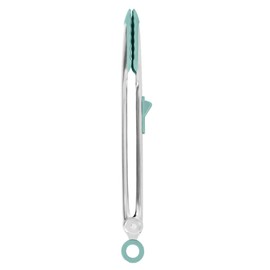 Tovolo Tip Top Tongs, Easy-Grip Kitchen Tongs for Cooking With Silicone Tips, Easy Locking Mechanism, Cooking Utensil With Resting Foot, Heat-Resistant & BPA-Free Silicone Tips - Light Aqua