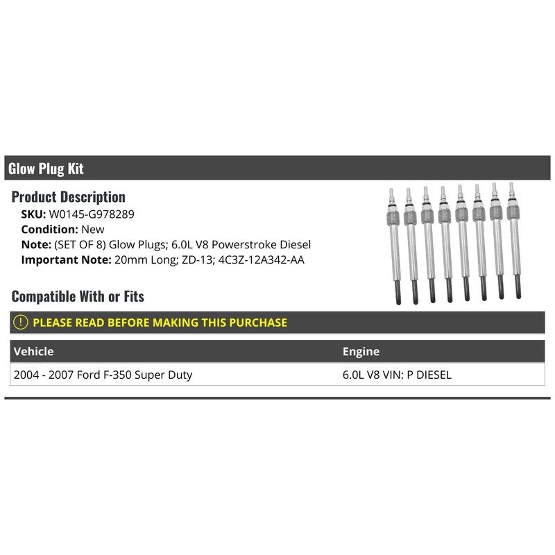 Glow Plug Kit - 8 Piece - 20mm - Compatible