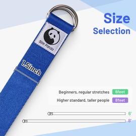 Slim Panda Cotton Yoga Strap, Practical Yoga Strap, Yoga Accessories for Stretching and Fitness, Yoga Band with Metal Sliding Buckle, Good for Beginners and Advanced, 180 cm, Dark Blue