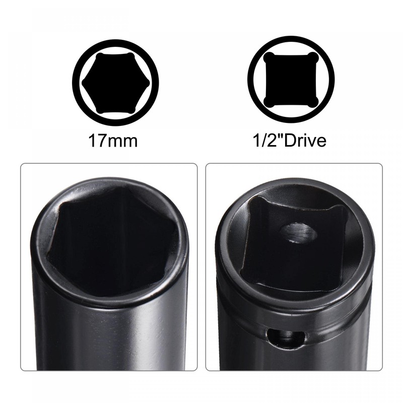 sourcing map 1/2" Drive Socket Accessory Set, 17mm Deep 6-Point