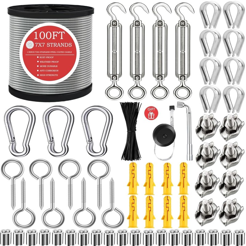 AFences 1/8" Wire Rope,Turnbuckles for Cables Wire, 304 Stainless Steel