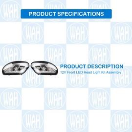 Wahparts 12V Front LED Head Light Kit Assembly Compatible With EZGO Freedom TXT /T48 2014-Up Gas And Electric Golf Carts