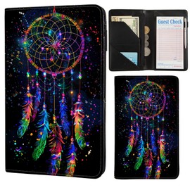 ANNAMISSI Server Books for Waitress,Cute Pocket Leather Money Organizer Wallet Note Pad Cash Bill Restaurant Guest Check Book Holder Pocket Presenter Fit Server Apron Waitress Book (Dream Catcher)