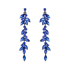 EVER FAITH Rhinestone Crystal Chandelier Earrings for Women, Costume Jewelry Art Deco Marquise Bridal Long Dangle Earrings for Prom Navy Blue Black-Tone