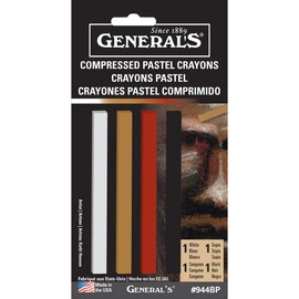 General Pencil Compressed Pastel Crayons 4/Pkg-1 White/1 Sepia/1 Sanguine/1 Black